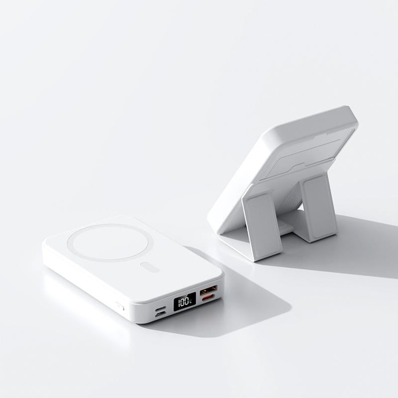 Magnetic Power Bank 10000Mah Wireless Portable Charger with USB-C Cable LED Display Foldable Battery Pack for Iphone 16/15/14/13/12/Pro/Pro Max Series Charging Compact Silicone Black