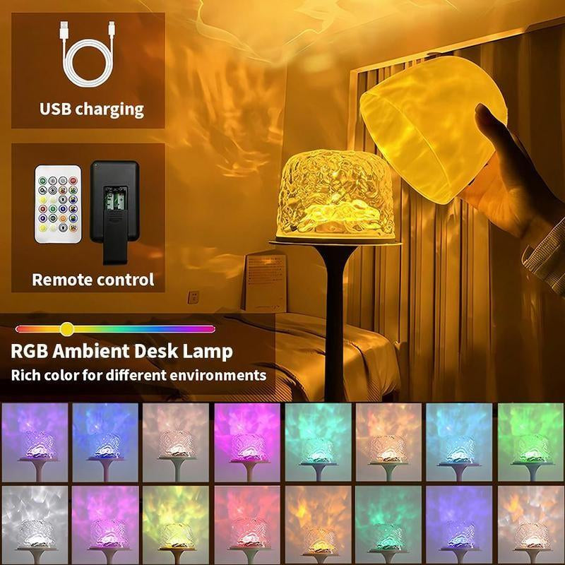 Aurora/Ocean Wave/Water Ripple Desk Lamp 16-Color Ambient Table Lamp with Control, Relaxation &Romantic Night Ambience,Suitable for Bedroom, Living Room, Study, Home,Perfect Gift for Holidays, Birthdays & Events! Bedroom Lighting