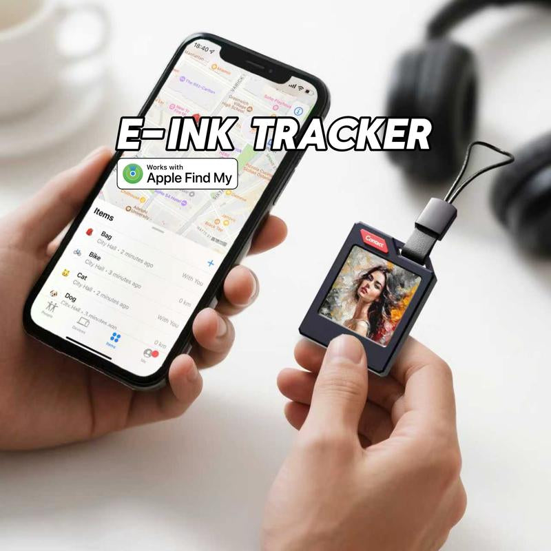 Phototag: Customizable E-Ink Tracker for Keys, Wallets, Luggage. Compatible with Apple Find My (Ios Only). Displays Photos and Emojis. up to 10 Months of Battery Life and IP65 Waterproof. Replaceable Battery.Personalized Gift.