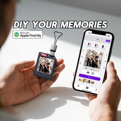 Phototag: Customizable E-Ink Tracker for Keys, Wallets, Luggage. Compatible with Apple Find My (Ios Only). Displays Photos and Emojis. up to 10 Months of Battery Life and IP65 Waterproof. Replaceable Battery.Personalized Gift.