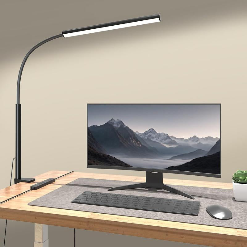 [New Store Flash Sale Limited Time Event]Fuoddda LED Desk Lamp with Clamp, Eye-Protection Clip on Lights for Home Office, 5 Modes 10 Brightness Adjustment, 360°Flexible Gooseneck, USB Adapter, Black and White , Modern Mood Lighting