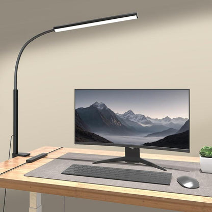 [New Store Flash Sale Limited Time Event]Fuoddda LED Desk Lamp with Clamp, Eye-Protection Clip on Lights for Home Office, 5 Modes 10 Brightness Adjustment, 360°Flexible Gooseneck, USB Adapter, Black and White , Modern Mood Lighting