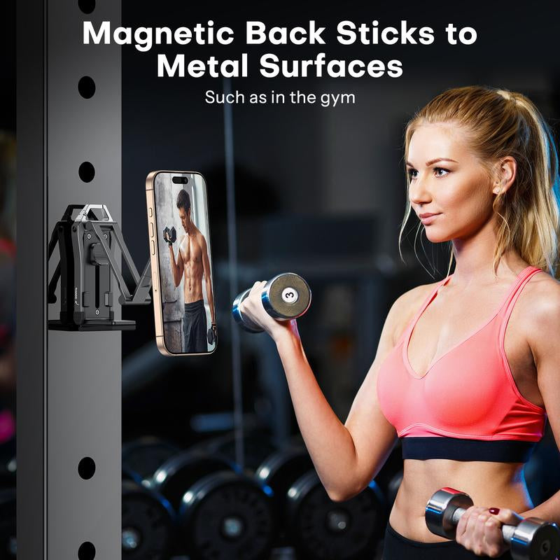 OMOTON Magnetic Phone Tripod Stand - Foldable Travel Mount with 360 Rotating Shaft Adjustable Ring Grip Selfie Stick Clamping Mount & Hook for Desk Airplane Luggage Outdoor Use Smartphone Cellphone [Black Friday Deal]