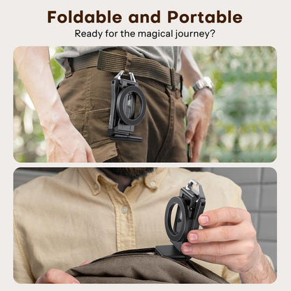 OMOTON Magnetic Phone Tripod Stand - Foldable Travel Mount with 360 Rotating Shaft Adjustable Ring Grip Selfie Stick Clamping Mount & Hook for Desk Airplane Luggage Outdoor Use Smartphone Cellphone [Black Friday Deal]