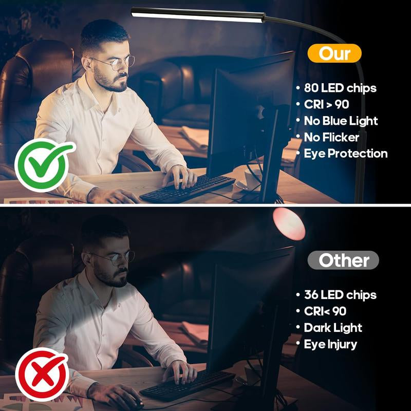 [New Store Flash Sale Limited Time Event]Fuoddda LED Desk Lamp with Clamp, Eye-Protection Clip on Lights for Home Office, 5 Modes 10 Brightness Adjustment, 360°Flexible Gooseneck, USB Adapter, Black and White , Modern Mood Lighting