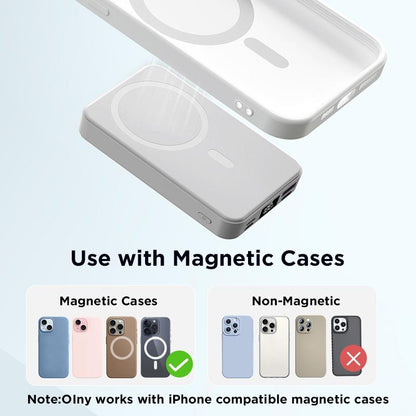 Magnetic Power Bank 10000Mah Wireless Portable Charger with USB-C Cable LED Display Foldable Battery Pack for Iphone 16/15/14/13/12/Pro/Pro Max Series Charging Compact Silicone Black