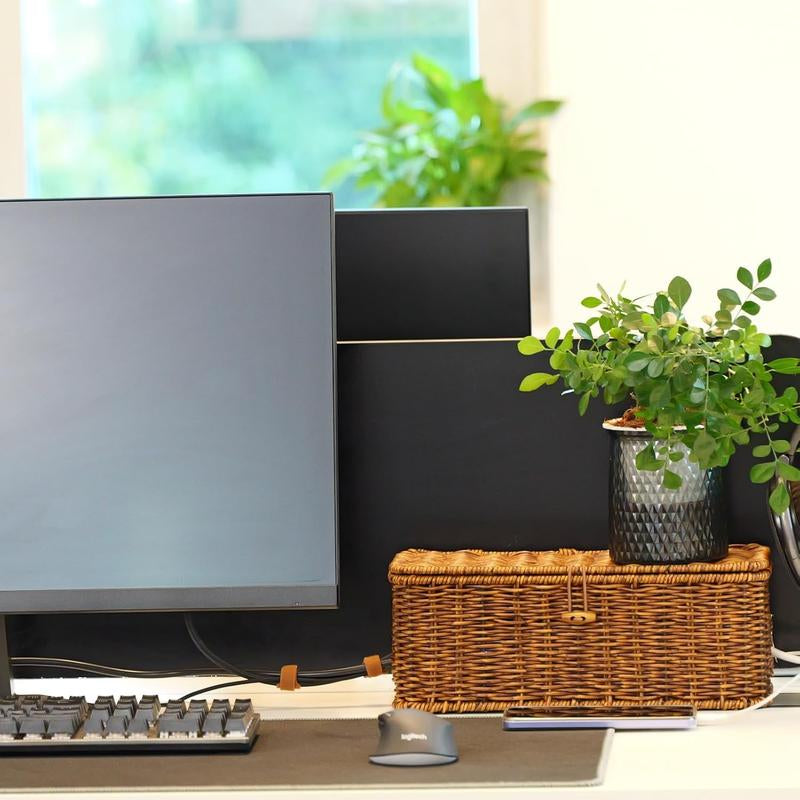 BROWNLILY Rattan Cable Management Box and Wicker Cord Organizer, Toilet Tank Top Shelf Rattan Decor Cable Hider for under Desk, TV & Home Office Storage, with Lockable Lid, Baby Proof, Pet Proof, Power Strip & Outlet Cover