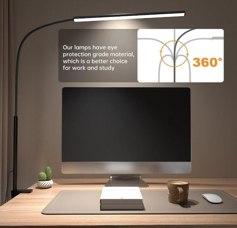 [New Store Flash Sale Limited Time Event]Fuoddda LED Desk Lamp with Clamp, Eye-Protection Clip on Lights for Home Office, 5 Modes 10 Brightness Adjustment, 360°Flexible Gooseneck, USB Adapter, Black and White , Modern Mood Lighting
