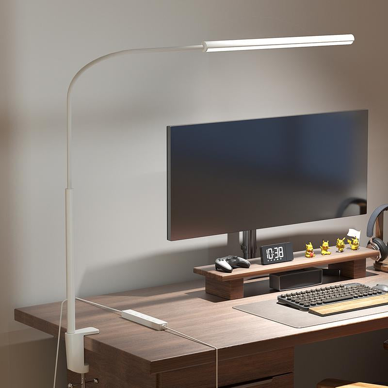 [New Store Flash Sale Limited Time Event]Fuoddda LED Desk Lamp with Clamp, Eye-Protection Clip on Lights for Home Office, 5 Modes 10 Brightness Adjustment, 360°Flexible Gooseneck, USB Adapter, Black and White , Modern Mood Lighting