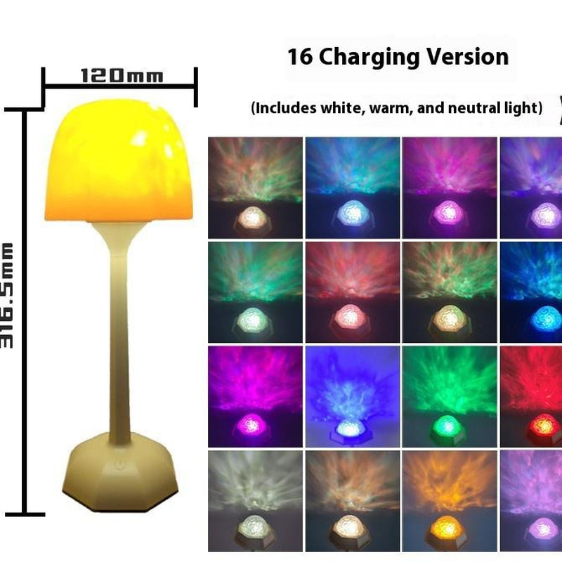 Ocean Wave Projector Table Lamp 16-Color Atmosphere Light USB Rechargeable Wireless Night Light with Remote Control Dimmable Touch Desk Lamp for Bedroom Living Room Study Home Perfect Gift for Festivals